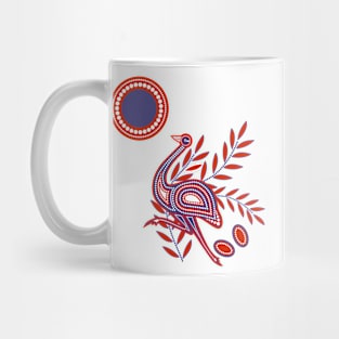 Emu Aboriginal Dots Painting Tribal  Art in Red-Blue Mug